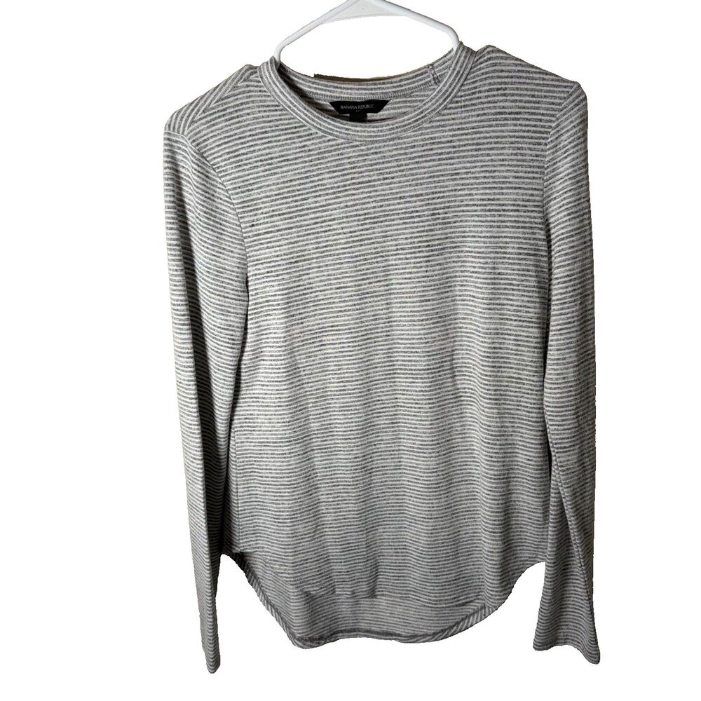 Banana Republic T-Shirt Women's Small Gray Knit Striped Long Sleeve Crew Neck